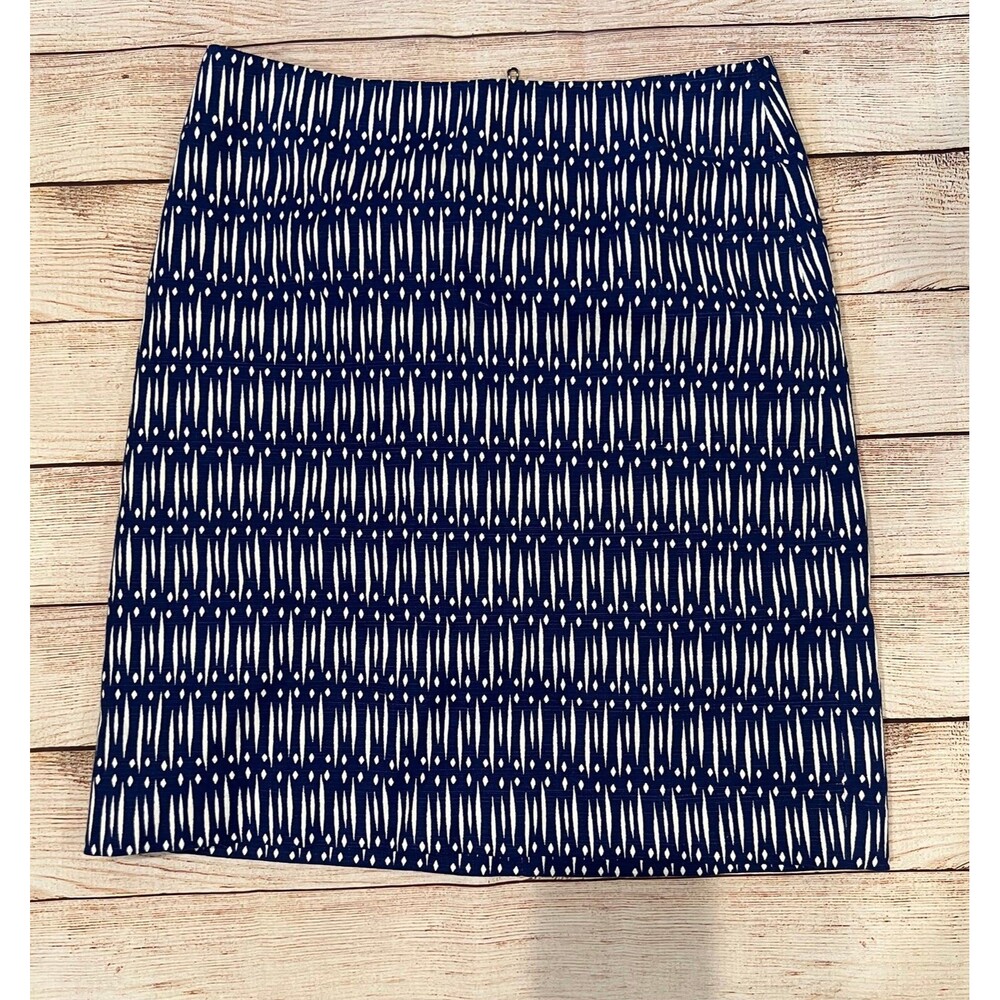 Ann Taylor Skirt Womens Size 0 Blue & White Geometric Cotton Blend pencil skirt